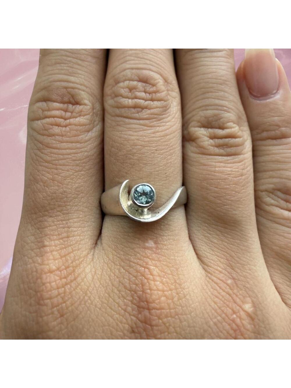 Vintage light baby blue aquamarine fairy core 925 Sterling Silver ring Size 8